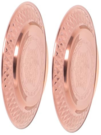BUGUUYO Assiette à Dessert en Acier Inoxydable Lot de 2 Assiette à Pâtisserie Plateau de Service Rond Plat Multifonction pour Dessert Apéritif Goûter Motif Élégant Rose Gold