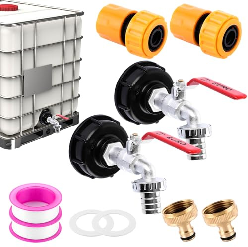 MIVIDE IBC Tank Zubehör 3/4, 1000l IBC Tank Auslaufhahn S60x6, 2 Stück | Praktischer IBC-Anschluss, für Regenwasser, Einfache Montage, Dichter Anschluss