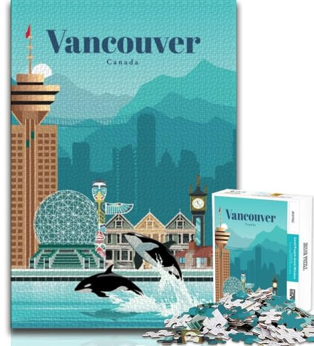 Travel to Vancouver Jigsaw Puzzles for Adults 1000 Piece,Challenging Game Toys Every Piece Is Unique - Challenging Family Fun Game 38x26cm
