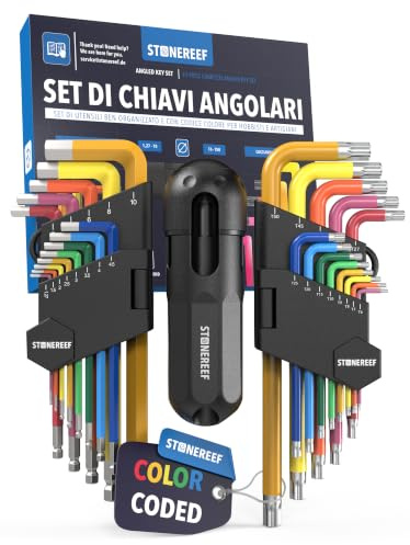 Innensechskantschlüssel Set 27-tlg Sternschlüssel Kugelkopf T-Griff | 13 Innensechskantschlüssel 1,27–10 mm plus 13 Sternschlüssel T6–T50, farbcodiert