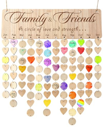 Tableau d'anniversaire familial avec 100 étiquettes en bois