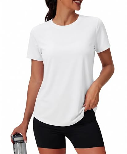 PINSPARK Damen Sportshirt Kurzarm Rundhals UPF 50 Sonnenschutz Yoga Fitness | Ultraleicht ISCC PLUS, Rundhals, Schnelltrocknend Atmungsaktiv, figurformender Kurvensaum, Yoga Fitness Laufen Outdoor