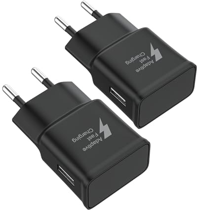 15W(2 Packs) Chargeur Rapide Prise USB compatibles avec Les Samsung A16 A17 A15 A56 5G A55 A54 A52 A35 A34 S20 S10 S9 et Autres Smartphones appareils pour Une Charge Rapide