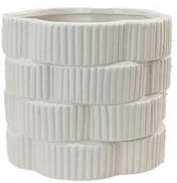 rowen homes Willow White Ceramic Ribbed Planter (15x13cm) - Decorative Flower Vase for Wedding, Dinner Table or Living Room Centrepiece, Modern Home Decor - Luxury Interiors (Small)