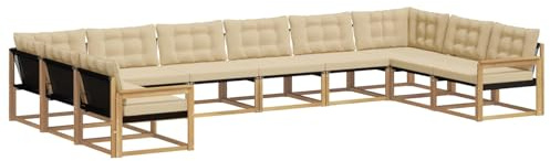 vidaXL Outdoor-Sofagarnitur mit Kissen 10 pcs Weiß und Beige, Gartenmöbel-Set, modernes modulares Sofa, langlebige Couch, ergonomisches Design, schicke Terrassen-Sitzmöbel