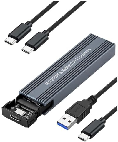Aundhegrtt M. 2 NVMe SATA SSD Enclosure USB 3.2 10Gbps NVMe PCI-E External Adapter for Solid State Drives 2242 2260 2280 for SSDs