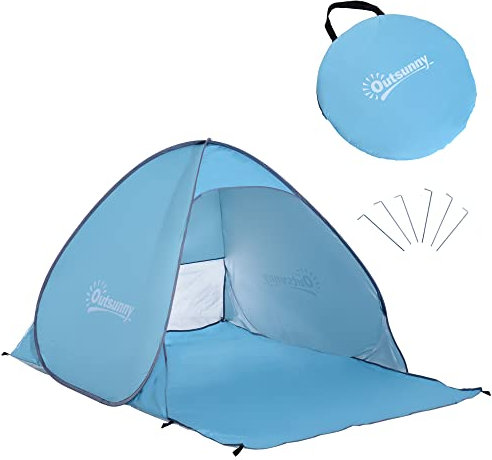 Outsunny Tienda de Playa para 2-3 Personas Pop-Up Instantánea y Portátil con Ventanas Tipo Refugio Tienda de Campaña para Playa Picnic y Camping con Protección Solar UV Azul