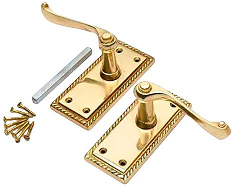 Merriway BH05711 Georgian Latch Handle Set, 113mm (4.5 Inch), Polished Brass