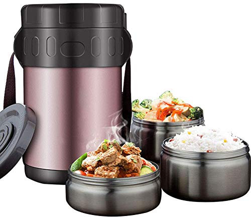 Q&Z Termo para Alimentos,Aislado Lonchera Termo De Acero Inoxidable 3 Capas Termo Box De Platos Calientes para Bebe NiñOs Adultos Papillas Sopa Comida Caliente,2L