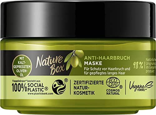 Nature Box Anti-Haarbruch Maske (200 ml), Haarkur mit Oliven-Öl verleiht gepflegtes langes Haar und schützt vor Haarbruch, Verpackung aus 100 % Social Plastic