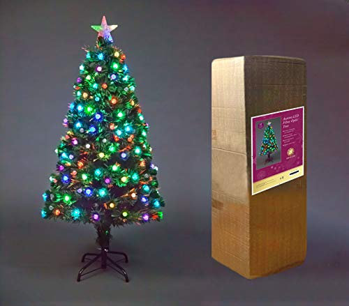 5Ft/150cm Fibre Optic Christmas Tree with Star Topper - Diamond LED Lights Decorations - Pre-Lit Green Artificial Xmas Tree - Multicolor Changing Lights