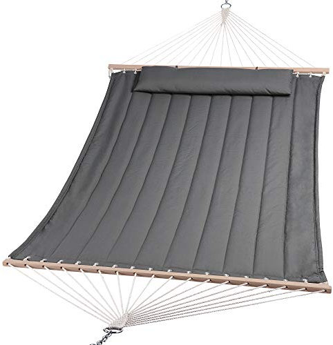 SUNCREAT Heavy Duty Hanging Tree Hammock, 475 lbs Capacity, Two Person Hammock with Large Soft Pillow, Tree Hooks, Gray