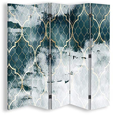 Trennwand Pinnwand golden Motiv 180x170 cm Paravent 5 TLG 360 Grad beidseitig Blau