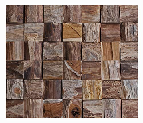 Stein-mosaik HO-013-1 Teakholz Modul Wandverkleidung Holz Wandverblender Wanddekoration Wand-Design Wall Wood Panel - Fliesen Lager Verkauf Herne NRW