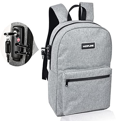 MZIPLINE Backpack Bag With TSA Lock & Key-Smell Proof-Water Resistant Laptop Daypack Travel bags for Men & Women Travel, Grey-1, S, Smell Proof Backpack