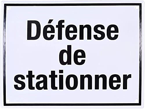 Sosenco Plaque emaillée DÉFENSE DE STATIONNER 15x20 cm Panneau Interdiction de Stationner (Blanc)