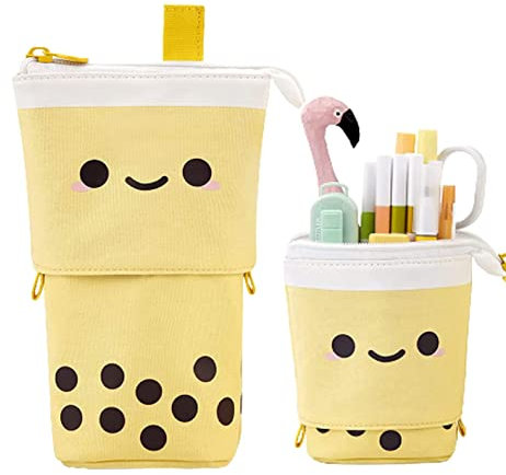 Gienxias Jolie Trousse à Crayons télescopique sur Pied pour Papeterie, Bureau, école, Maquillage, pour Femmes, étudiants et Adultes, Rose, Sac Multifonction