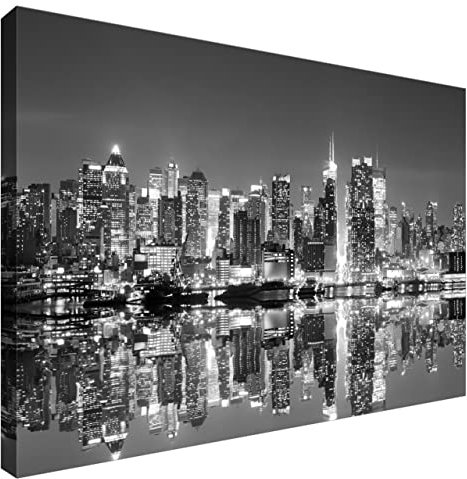 Estika Leinwand bilder - Manhattan New York Schwarz Weiß - 60x40 cm, 1 teilige kunstdruck - Wandbilder wohnzimmer, schlafzimmer, Moderne wanddeko, Bild auf leinwand - New York bilder - 2194A_1E