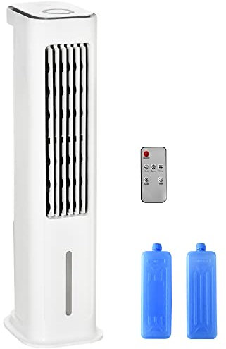 HOMCOM Climatizador Evaporativo Bajo Consumo 75W Altura 86 cm Oscilante con Control Remoto Depósito 5L 3 Modos 3 Velocidades Temporizador 12h y Pantalla LED Táctil 23x29x86 cm Blanco