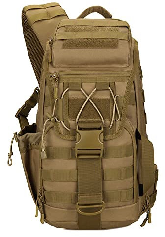 Vmokki Sling Rucksack Taktischer Schulterrucksack Molle Militär Umhängetasche Groß Wasserdicht Brusttasche 30L für Wandern Outdoor Reise (Khaki)