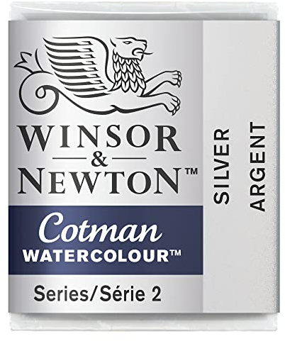 Winsor & Newton 0301617 Cotman Metallic Aquarellfarbe - Silber - 1/2 Napf, lebendige Studio-Wasserfarbe, hochwertige Pigmente & sehr gute Verarbeitungseigenschaften