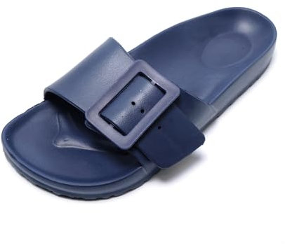 JOMIX Claquettes Femme Tongs Femme avec Boucle Réglable Chaussons d'été en Caoutchouc Confortable pour Douche Piscine Plage (Marine, 37)