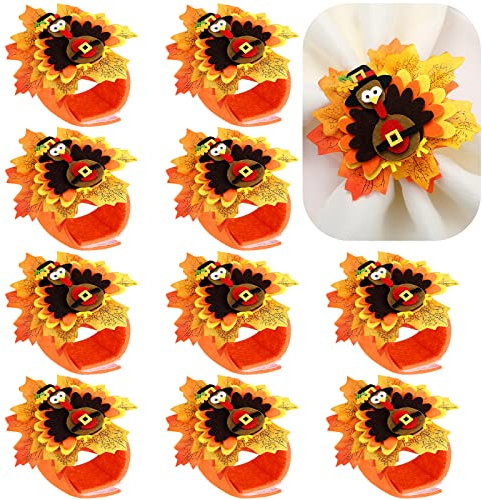 Hotop 10 Stück Thanksgiving Filz Truthahn Serviettenring Gold Truthahn Serviettenringe Herbst Serviettenringe Rustikale Blätter Serviettenhalter für Weihnachten Ostern Dinner Party Tischdekoration