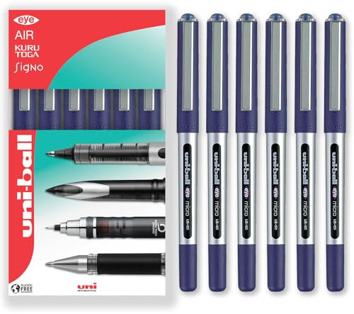uni-ball Eye Micro UB-150 Gelschreiber, 0,5 mm, in Geschenkbox, 6 Stück, Blau