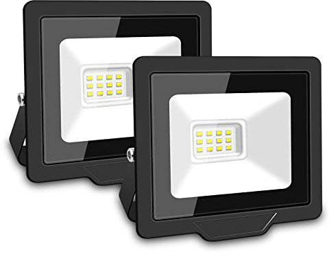 SKYWORLD 2 Pcs Projecteur LED Extérieur 10W 1000LM, 6000K Blanc Spot LED Extérieur, Lumière de Sécurité IP66 Étanche, Lampe LED Eclairage pour Patio Jardin Garage Entrée Terrasse Usine