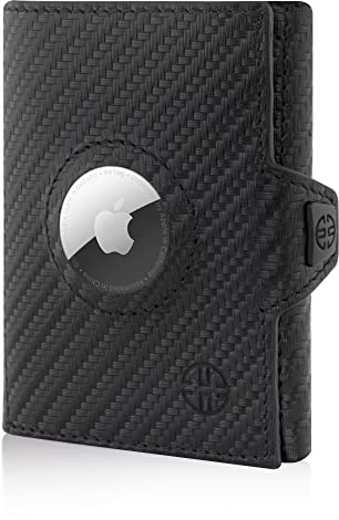 TRUSADOR Verona Leder Geldbörse Herren Damen, Trifold Slim Wallet RFID (Air Tag + Coin Pocket, Carbon)