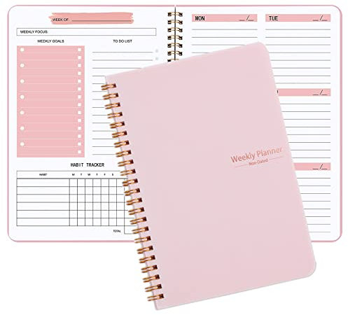 Moseem Wochenplaner, undatiert, A5-Planer, Notizbuch, Tagesplaner, To-Do-Liste, Tagebuch, Wochenzielplaner mit Gewohnheiten-Tracker, 52 Wochen, Planung für College, Arbeit, ADHS-Planer (Rosa)