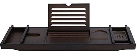 Badewannen-Caddy-Tablett, Verstellbarer Bambus-Bad-Organizer, ausziehbares wasserdichtes Badewannen-Aufbewahrungsregal Spa-Tablett für Tablet-Buch Weinglas, 7 Farben (Color : Black) (Dunkelbraun)