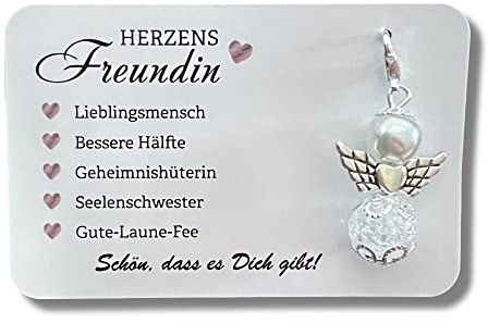 Schutzengel FREUNDIN Schlüsselanhänger Geschenk Herzens Freundin Perlenengel Karte Glücksbringer (Weiß)