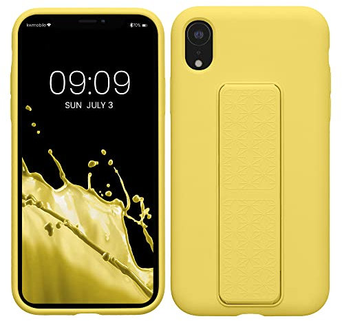 kwmobile Carcasa Compatible con Apple iPhone XR - Funda para móvil con Soporte y Agarre para Dedo Amarillo