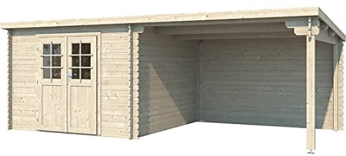 Abri de Jardin Toit Plat avec auvent en Bois 2,98 x 5,96 m