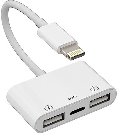 Charger Dongle USB to Lightning iPhone OTG Adapter(3in1)Cable Camera Card Reader Memory Stick Flash Drive Cord for Apple Ipad Air 14 13 12 11 Pro Max Mini XR X XS SE 8 7 Plus Mouse Keyboard Converter