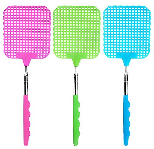3 Pezzi Scacciamosche Estensibile,Manuale Paletta Mosche,Portatile Scacciamosche Plastica,uso quotidiano,Fly Swatter per Mosche, Zanzare e Insetti(Blu,Rosa,Verde)