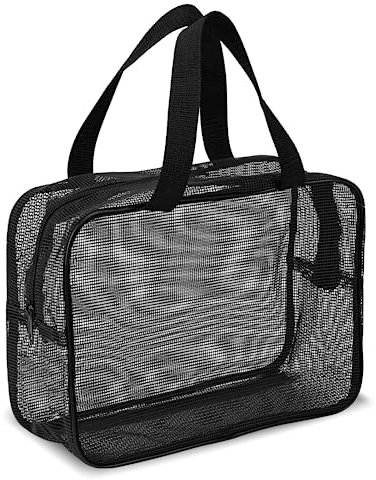 Tragbare Duschtasche Schwarz Mesh Tragetasche mit Reißverschluss Multifunktionale Strandtasche Kulturtasche mit Griff Netztasche für Fitnessstudio Reisen Camping Studentenwohnheim Badezimmer