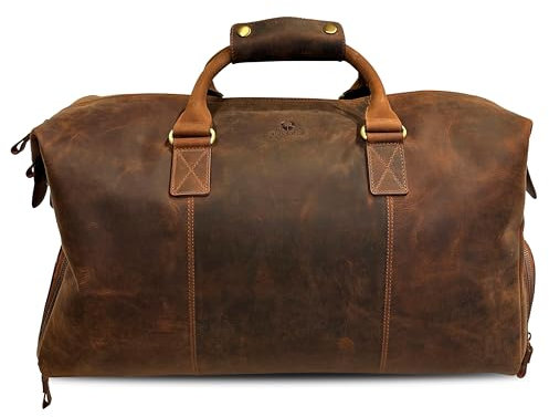 DONBOLSO Reisetasche Leder -Handgepäcktasche aus italienischem Vintageleder - Weekender für Herren - mit gepolstertem Schultergurt und Schuhfach - Braun Leather Bag