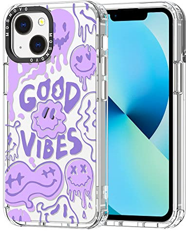 MOSNOVO Case for iPhone 13 Mini, [Buffertech 6.6ft Military-Grade Drop Protection] [Anti Peel Off Tech] Clear TPU Bumper Phone Case Cover Design - Good Vibes