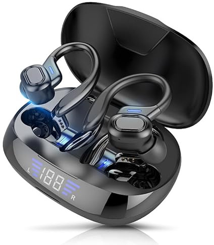 Jectse Wireless Earbuds Bluetooth Headphones, 350mah Play Stereo Sport Earphones with LED Display Over Ear Buds with Earhooks, Built in Mic Headset for Workout Black