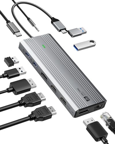 Displaylink Dockingstation Dual Monitor, 2 HDMI 4K60HZ & 2 Displaylink für MacBook M1/M2/Dell/HP/Surface/Lenovo,10 in 1 10 Gbps USB-C Hub Adapter mit Ethernet, USB 3.2, Mikrofon, Audio, 100W PD