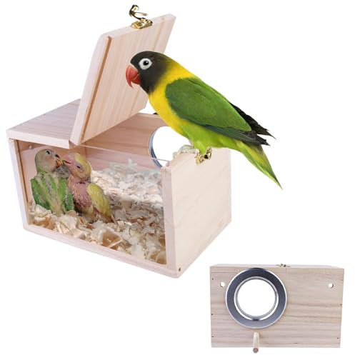 Nizirioo Wellensittich Nistkasten Transparentes Vogelzuchtbox Wellensittich Holz Zuchtbox Massivholz Papagei Zucht Box Vogelzucht Brutkasten Vogelhaus für Sittich Lovebirds Papageien12*12 * 19.5cm