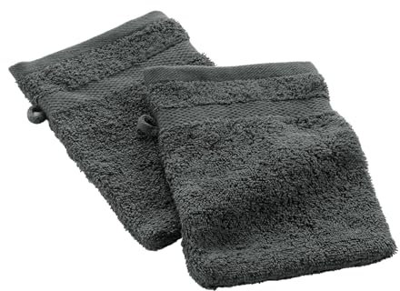 Douceur d'Intérieur, 2 Gants de Toilette (15 x 21 cm) Elegance Anthracite, 100% Coton Uni