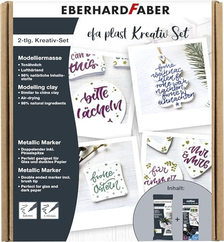 EBERHARD FABER 570199 - Kreativ Set EFA Plast, 500 g Modelliermasse weiß und 6 Metallic Marker Duo
