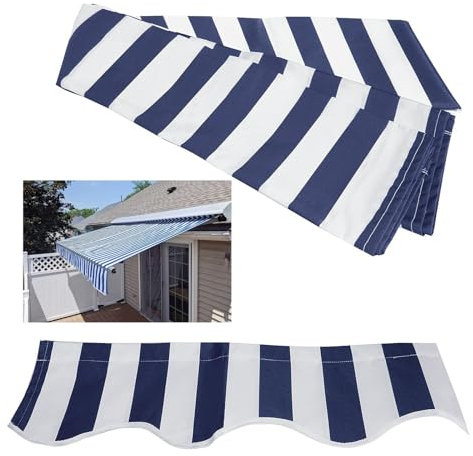 Retractable Patio Awning Fabric Replacement Waterproof Polyester Shade Cover Outdoor Sunshade Awning Cover Canopy Canvas for Yard Deck Balcony,without Frame(Size:2.5x2m,Color:Blue White Stripes)