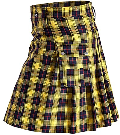 Kilt Écossais Classique pour Homme - Jupe à Carreaux avec Poches Contrastées - Style Écossais, Jaune D., L