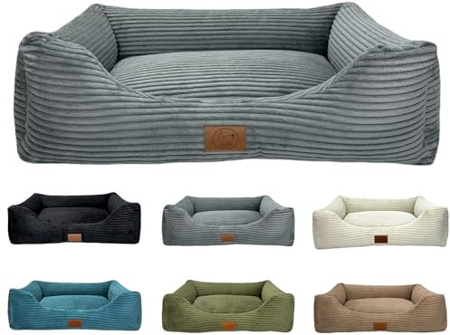 elropet Hundebett orthopädisch aus Kuschel Cord XS/S/M/L/XL kleine Hunde große Hunde Hundekorb (Mausgrau, XL (120x90x25cm))