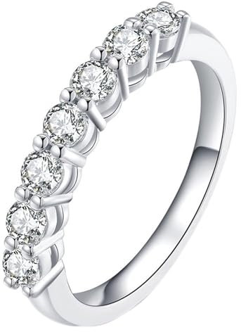 Skcess 18 Karat Weißgold Ring Damen Weiß Moissanit Runden, Eheringe Stapelbarer Ring Ring Damen Größe 61 (19.4)