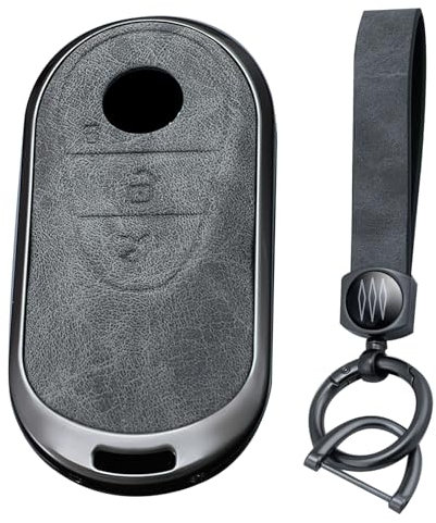 KUNIO Schlüsselhülle Passt für Mercedes Benz C Klasse W206 S Klasse W223 C200 GLC 2023 2022 2021 2020 Schlüsselschutz Zinklegierung Leder Gehäuse Schlüsseletui Schlüsselanhänger Grau C